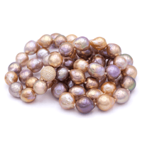 Multicolored Fresh Water Baroque Pearl Necklace with 18K Gold & Diamond, 37inch